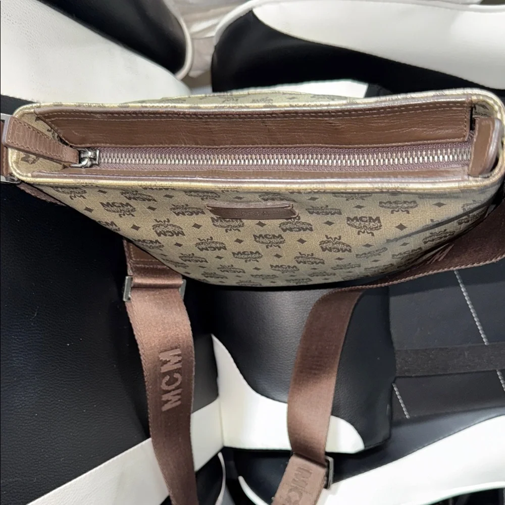 MCM Tan and Brown Logo Messenger Bag